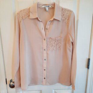 Adorable Blush Crepe Blouse with Lace Detail, Forever 21, Size S